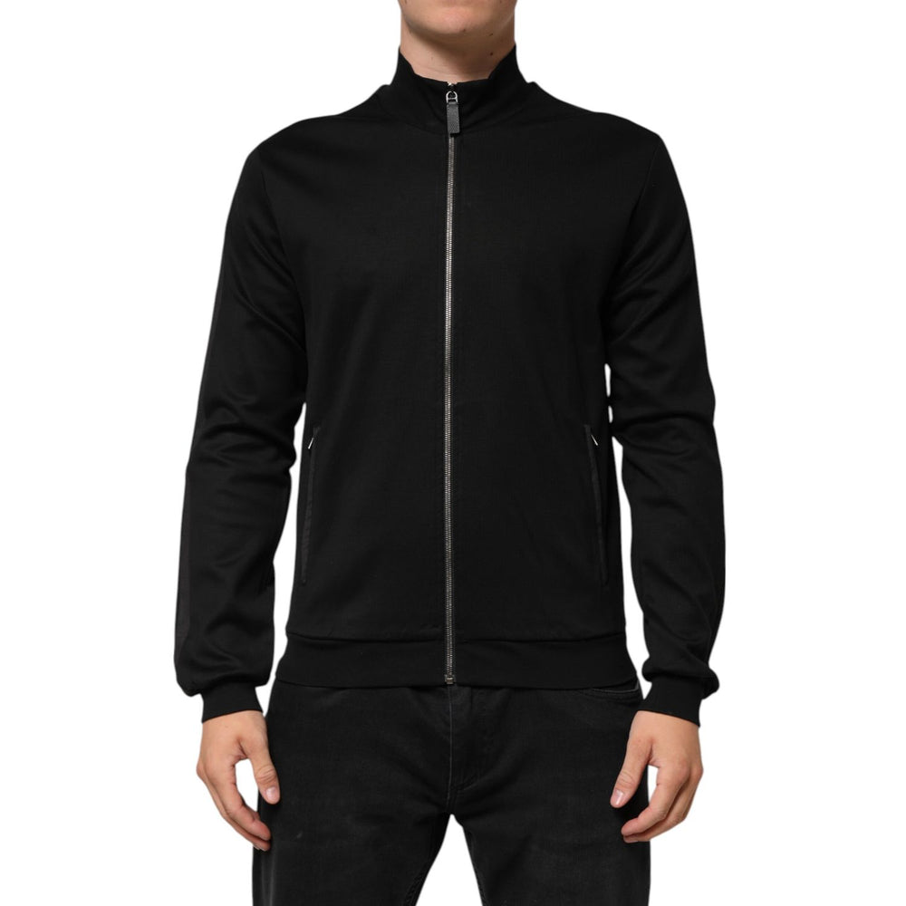 Dolce & Gabbana Black Cotton Logo Full Zip Men Bomber Jacket with front zip and subtle logo detail, showcasing luxury and sophistication.