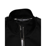 Dolce & Gabbana Black Cotton Logo Full Zip Men Bomber Jacket close-up showing zipper and label, made in Italy, luxury streetwear style.