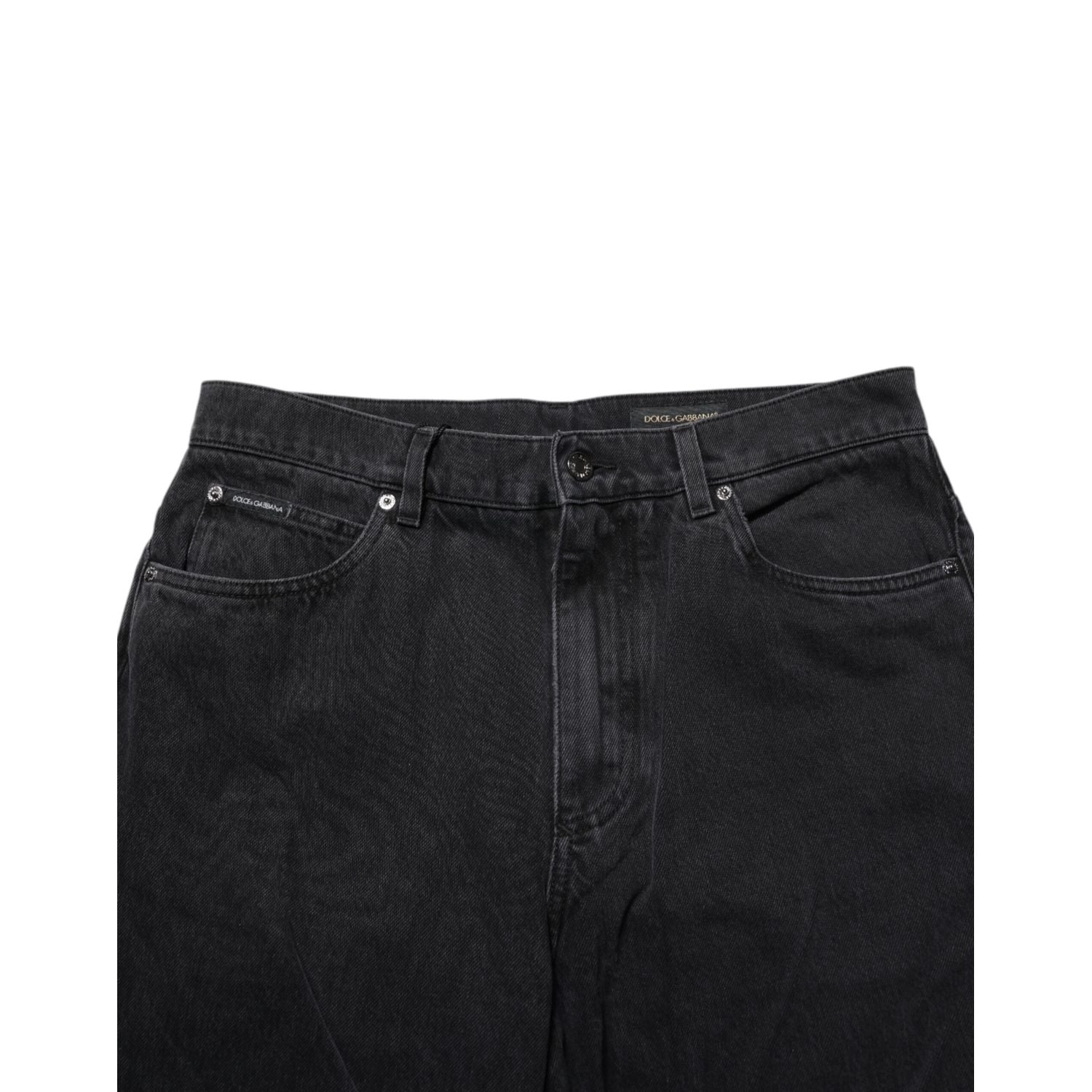 Dolce & Gabbana Black Cotton Logo Men Mid Waist Denim Jeans