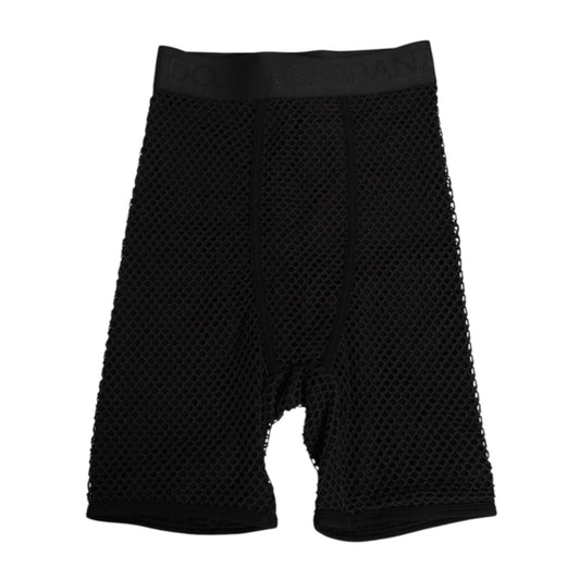Dolce & Gabbana Black Cotton Logo Shorts Midi Trouser Underwear with mesh design and elastic waistband, made in Italy.