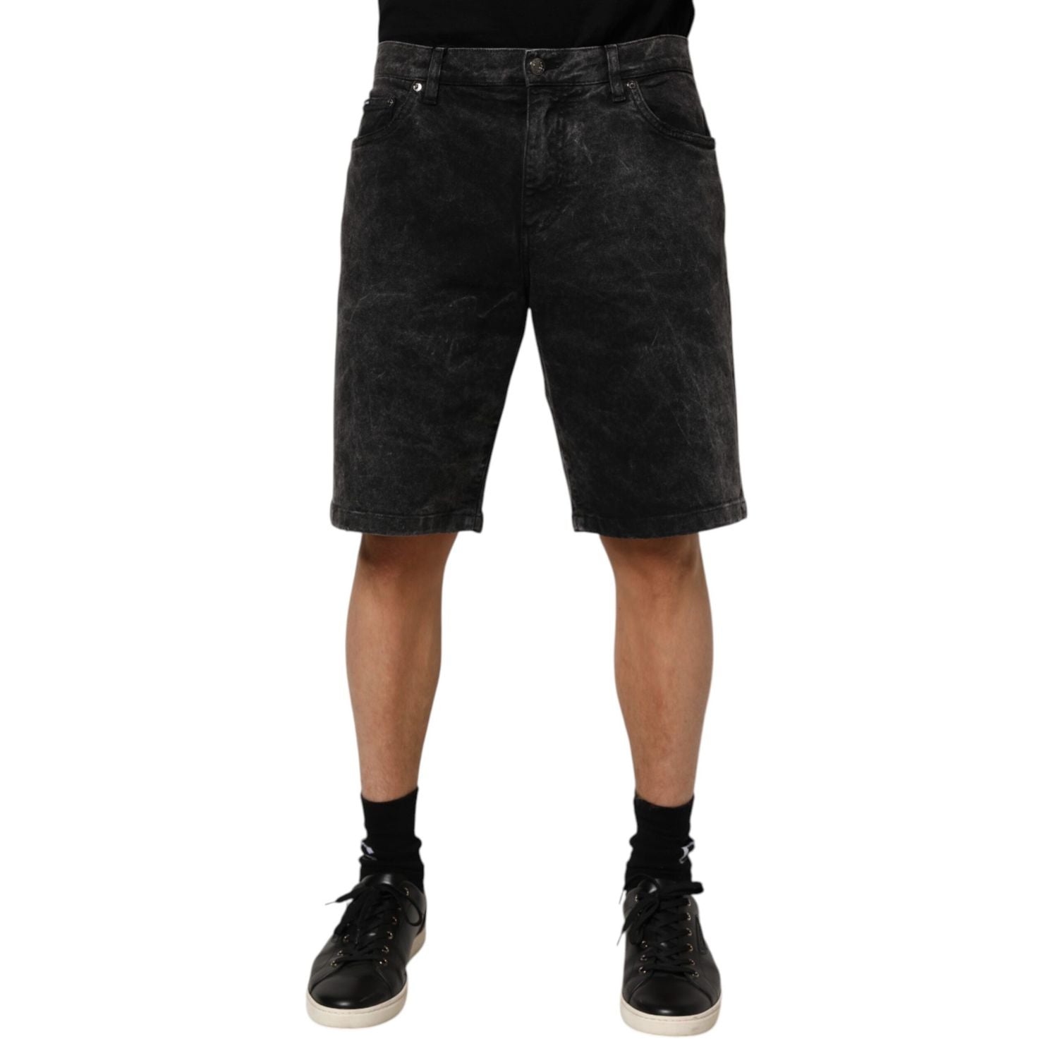 Dolce & Gabbana Black Cotton Mid Waist Denim Men Bermuda Short