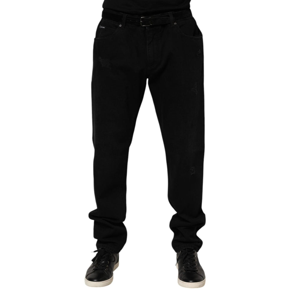 Dolce & Gabbana Black Cotton Regular Denim Men Trouser Jeans with classic five-pocket design, perfect for casual wear.