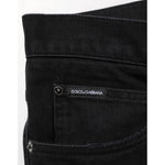 Close-up of Dolce & Gabbana Black Cotton Regular Denim Men Trouser Jeans with classic five-pocket design.