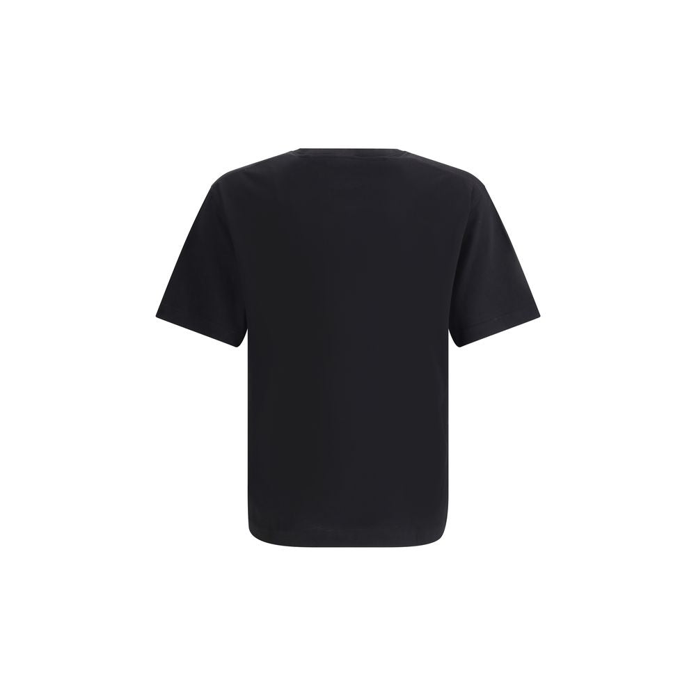 Back view of Dolce & Gabbana Black Cotton T-Shirt with double collar and embroidered logo, showcasing elegant style for AW25.