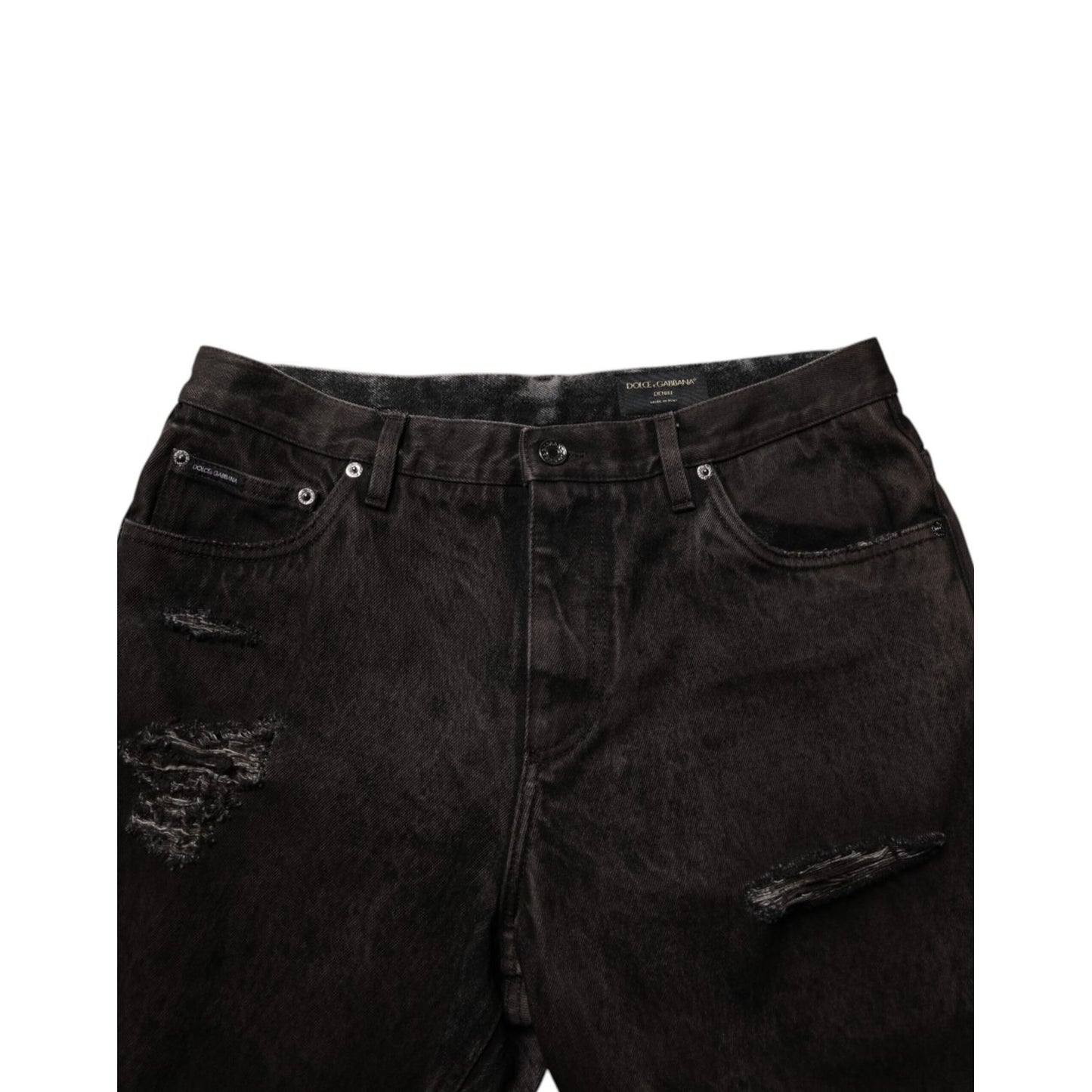 Dolce & Gabbana Black Cotton Tattered Denim Men Bermuda Short