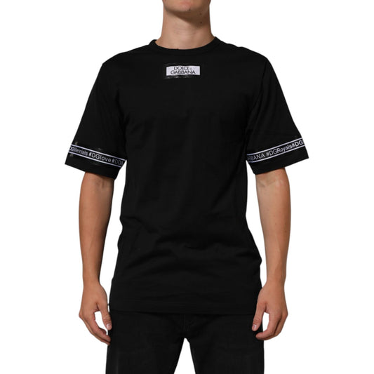 Dolce & Gabbana Black DGRoyals Cotton Men Crew Neck IT T-shirt with logo, showcasing a classic Italian design in black.