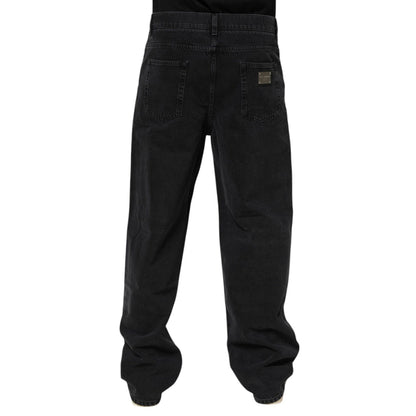 Dolce & Gabbana Black Denim Wide Leg Relaxed Fit Pants Jeans