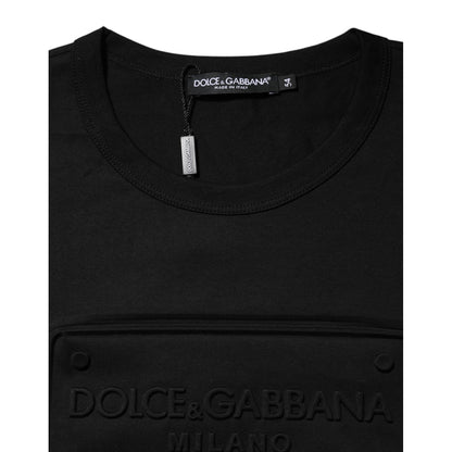 Dolce & Gabbana Black Embossed Logo Cotton Crew Neck T-shirt