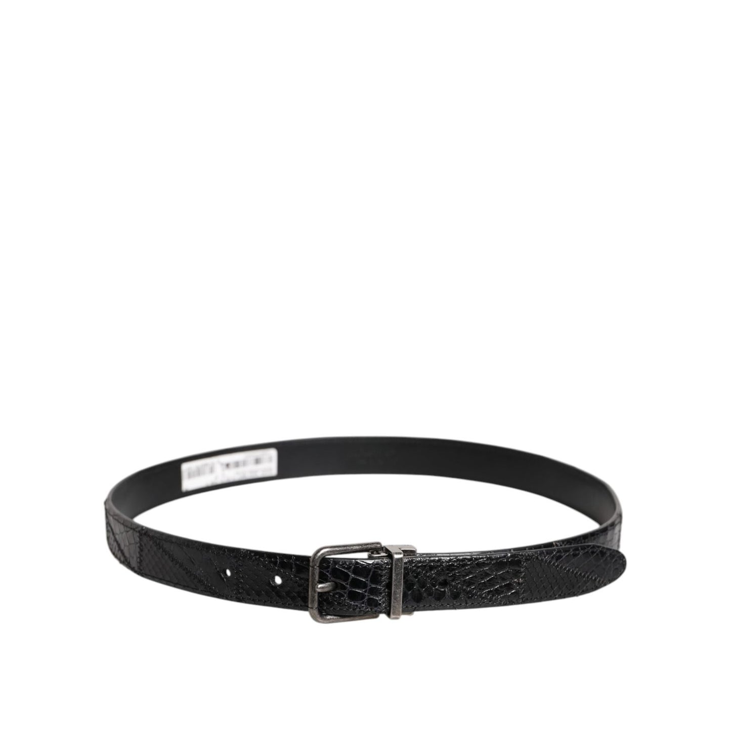 Dolce & Gabbana Black Exotic Leather Metal Logo Buckle Belt