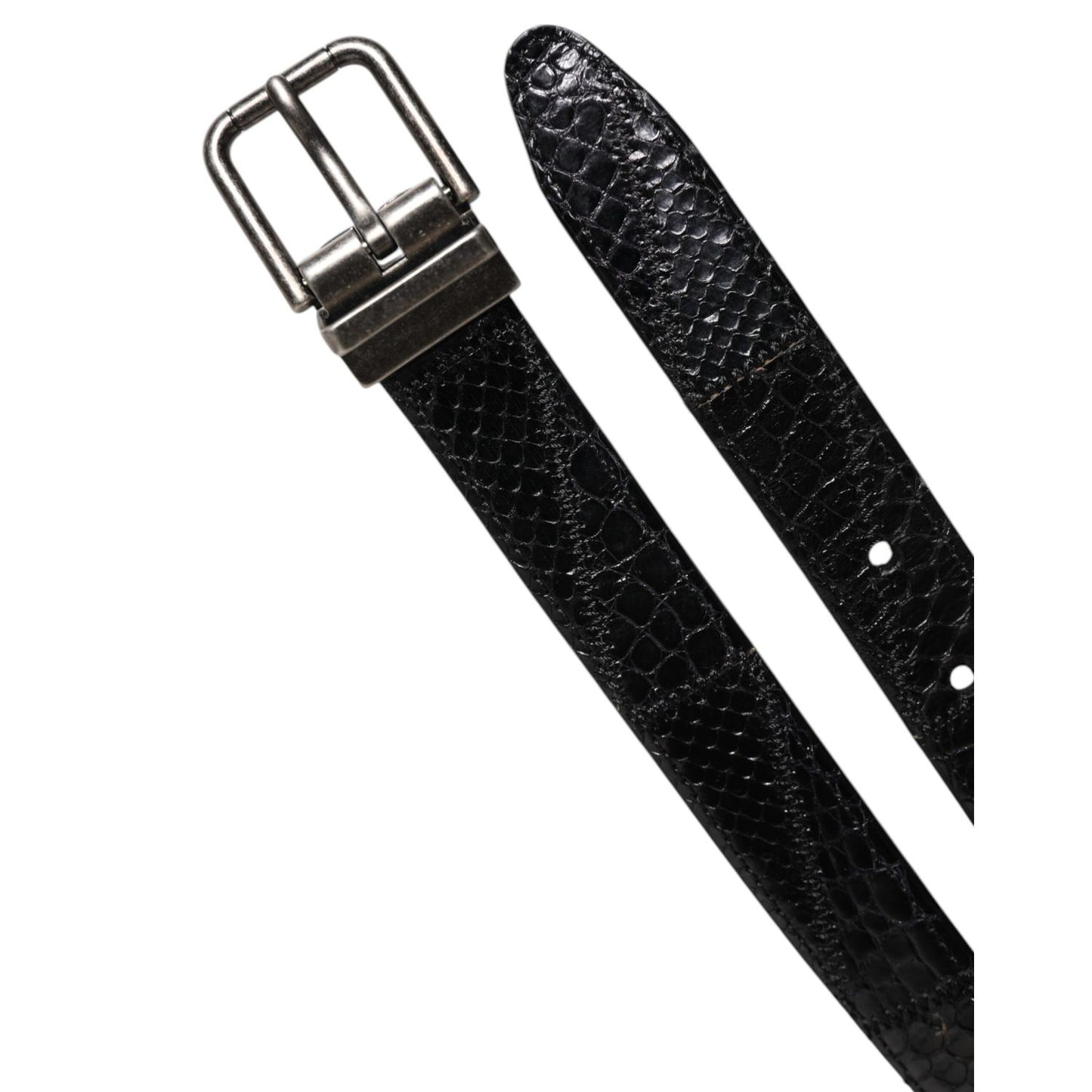 Dolce & Gabbana Black Exotic Leather Metal Logo Buckle Belt