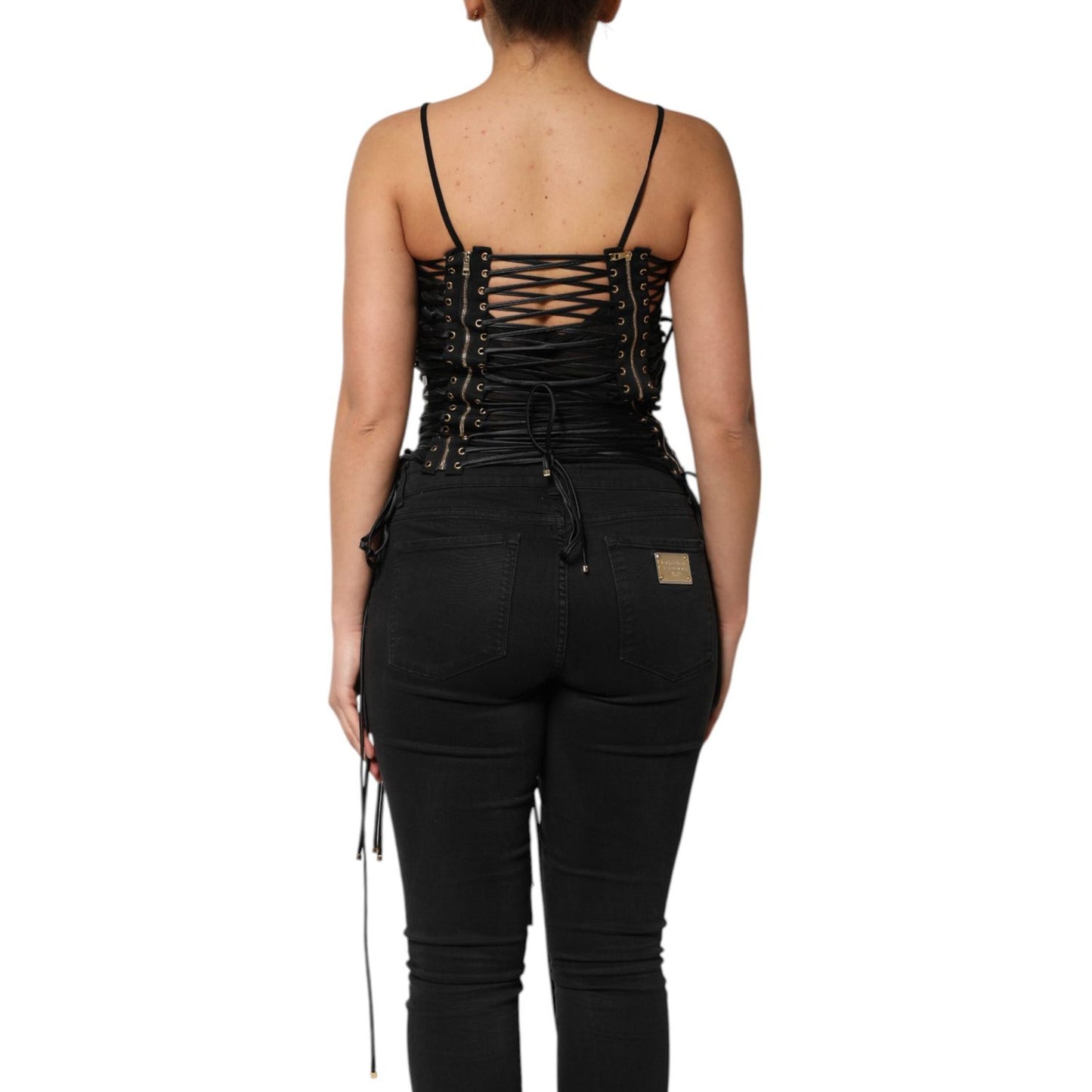 Dolce & Gabbana Black Eyelet Embellished Corset Style Top