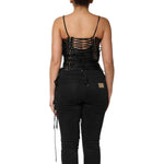 Dolce & Gabbana Black Eyelet Embellished Corset Style Top