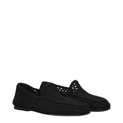 Dolce & Gabbana Black Fabric Slip-On Loafers with low flat heel and round toe, featuring a leather sole, casual style from new collection.