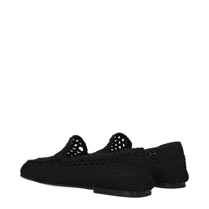 Dolce & Gabbana Black Fabric Slip-On Loafers with round toe and flat leather sole, casual style from new collection.