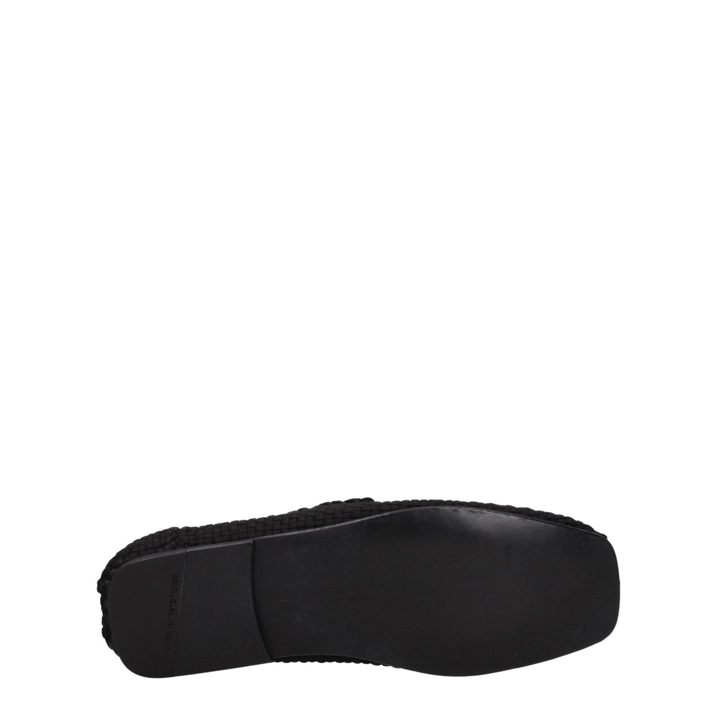 Sole view of Dolce & Gabbana Black Fabric Slip-On Loafers with leather outsole, showcasing casual style and round toe design.