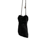 Dolce & Gabbana Black Faux Fur Silver Chain Crossbody Shoulder Purse Bag