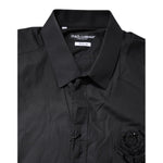 Dolce & Gabbana Black Floral Gold Cotton Dress Formal Shirt