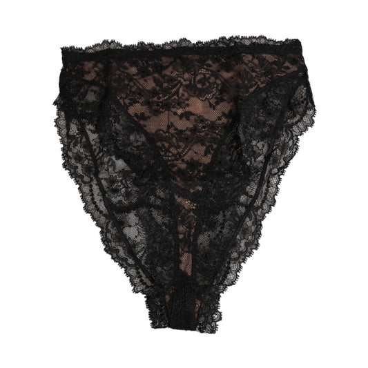 Dolce & Gabbana Black Floral Lace Mesh High Brief Panty Underwear, sheer Italian lace, high-waist style