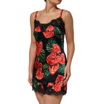 Dolce & Gabbana Black Floral Lace Trim Chemise Lingerie Dress