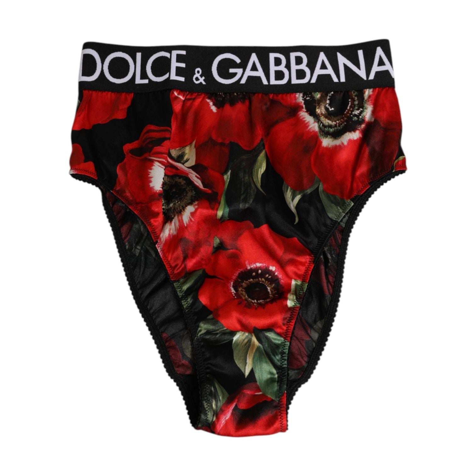 Dolce & Gabbana Black Floral Print High Waist Panty Underwear