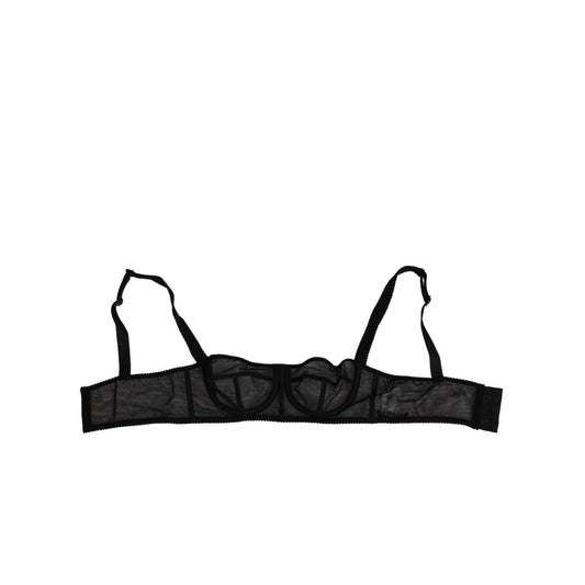 Dolce & Gabbana Black Floral Underwired Balconette Bra Underwear, elegant lace design with supportive underwire, Italy made.