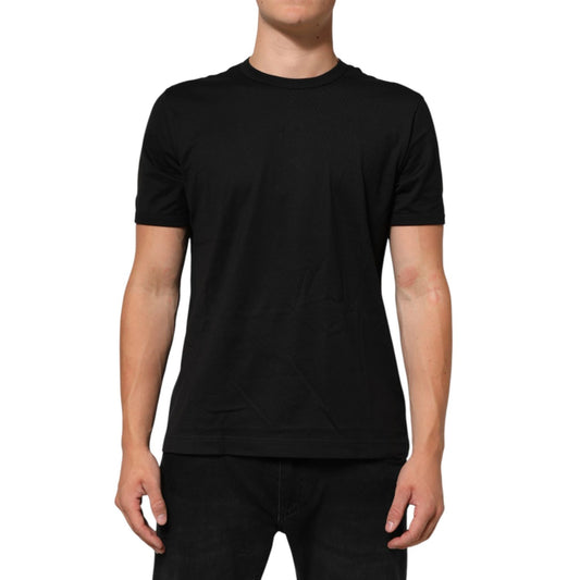Dolce & Gabbana Black Goodluck 2021 Cotton Crew Neck T-shirt with bold print and classic fit displayed on a mannequin.