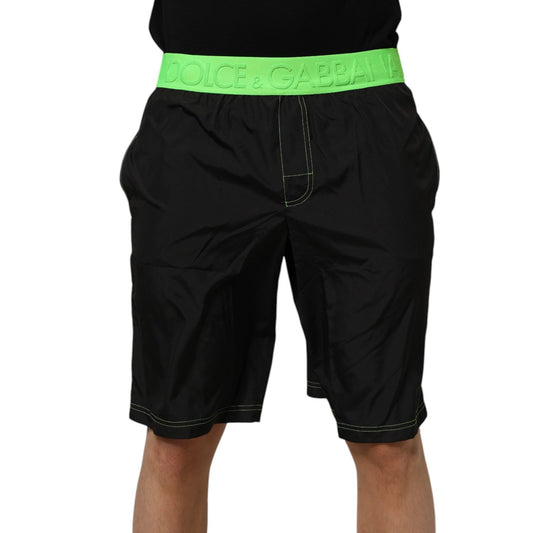 Dolce & Gabbana Black Green Logo Waistband Beachwear Short Swimwear stylish neon waistband black shorts