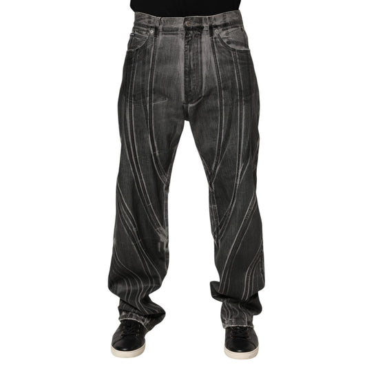 Dolce & Gabbana Black Grey Graphic Print Denim Pants Jeans