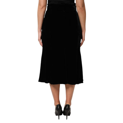 Dolce & Gabbana Black High Waist Fit Flared Midi Skirt