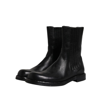 Dolce & Gabbana Black Horse Leather Mid Calf Boots Shoes