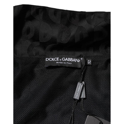 Dolce & Gabbana Black Jacquard Men Full Zip Bomber Sweater
