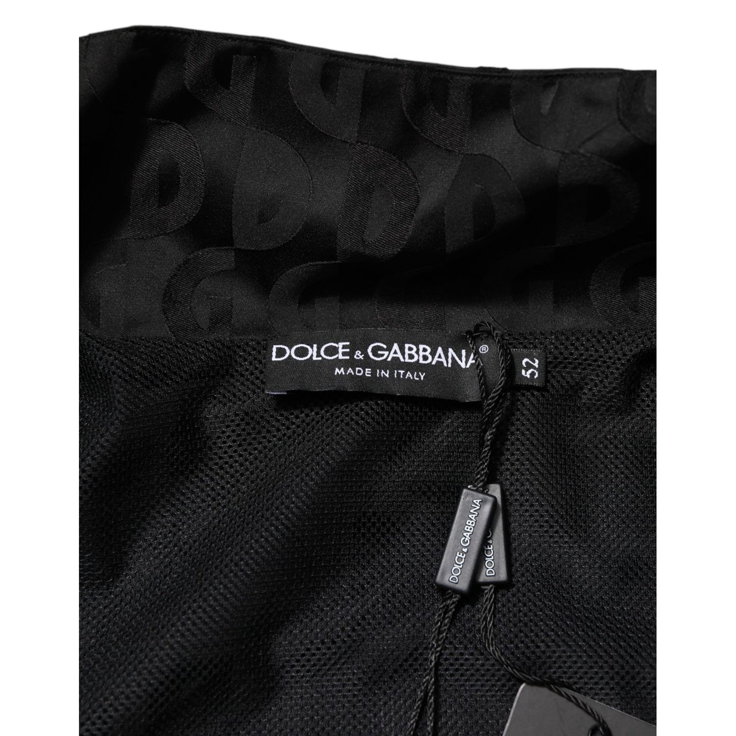 Dolce & Gabbana Black Jacquard Men Full Zip Bomber Sweater