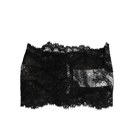 Dolce & Gabbana Black Lace Bandeau Bustier Top Sheer Stretch Underwear with scalloped edges and semi-sheer floral pattern.