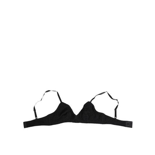 Dolce & Gabbana Black Lace Triangle Bralette Wireless Underwear with adjustable straps and floral lace design.