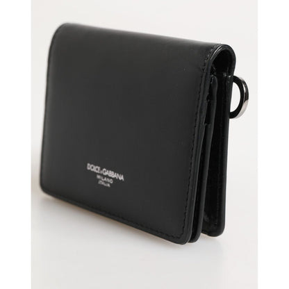 Dolce & Gabbana Black Leather DG Logo Bifold Card Holder Men Borse Wallet
