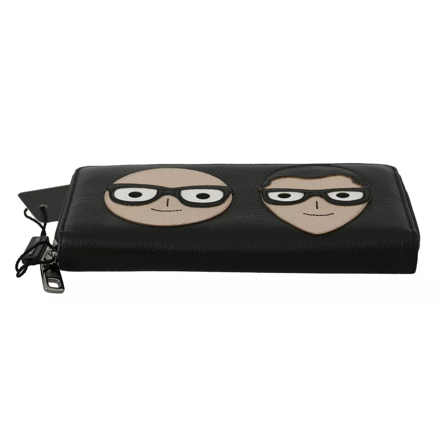 Dolce & Gabbana Black Leather #DGFAMILY Zipper Continental Mens Wallet with cartoon motifs, made in Italy, 100% leather