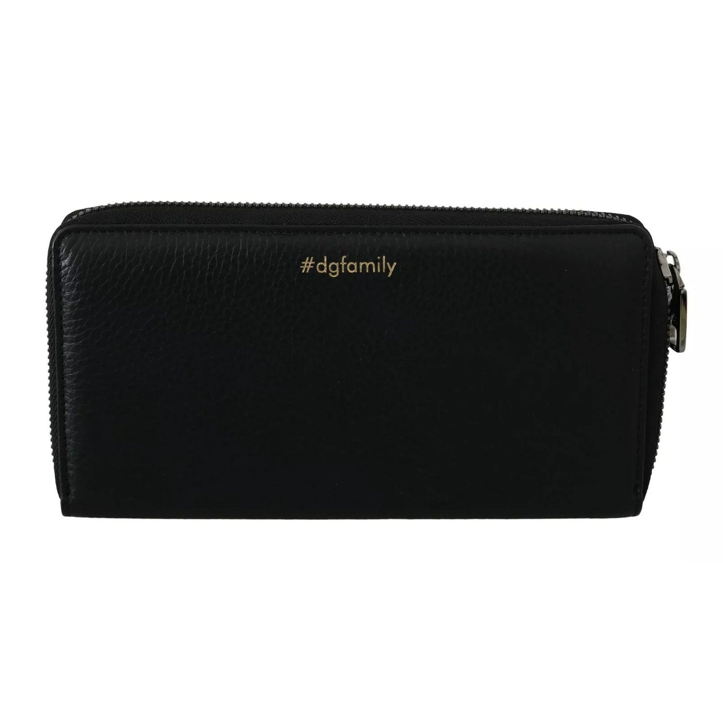Dolce & Gabbana Black Leather #DGFAMILY Zipper Continental Mens Wallet with logo and card slots, made in Italy, 20x10x2 cm.