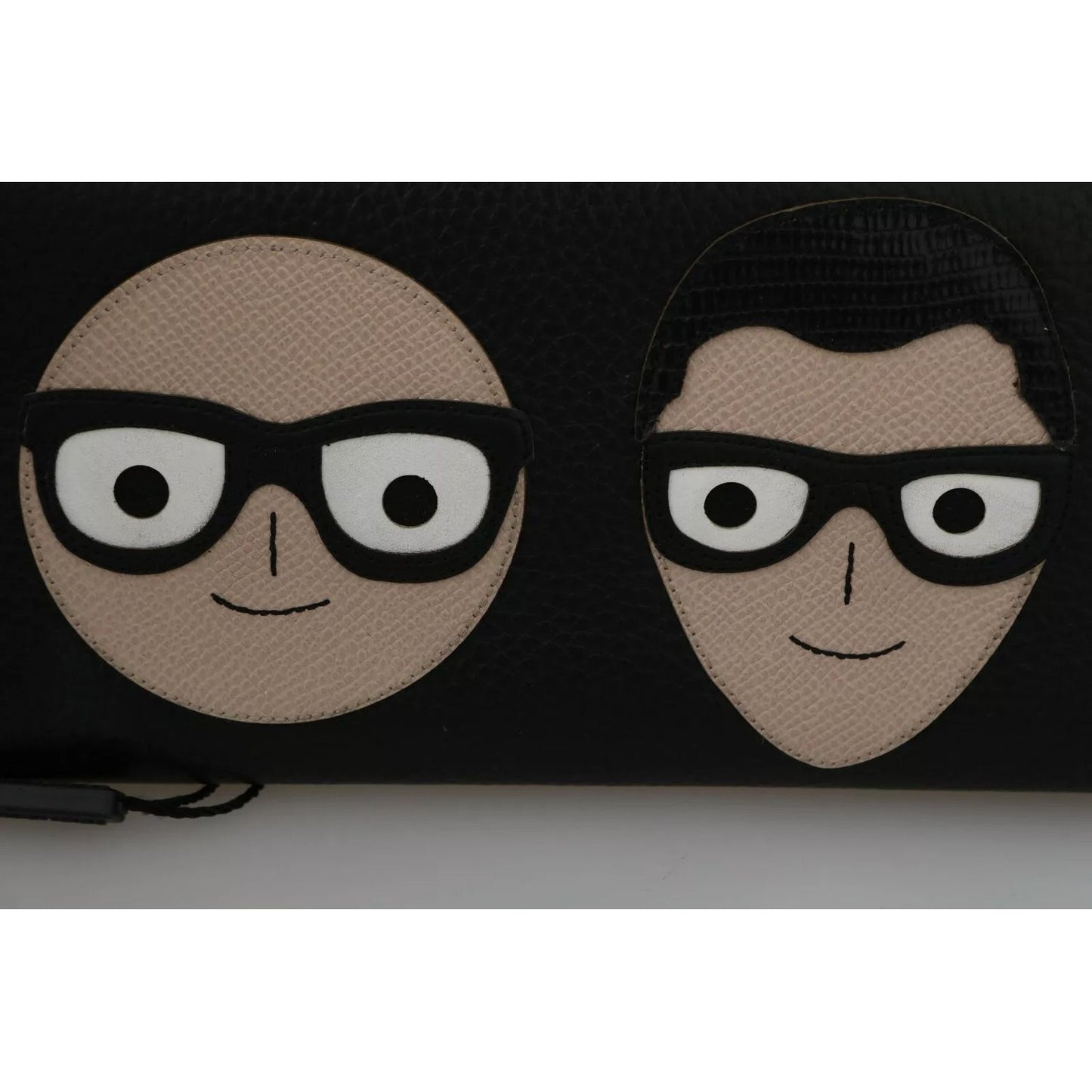 Dolce & Gabbana Black Leather #DGFAMILY Zipper Continental Mens Wallet with cartoon faces design