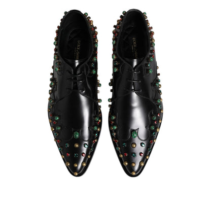 Dolce & Gabbana Black Leather Derby Dress Studded Shoes
