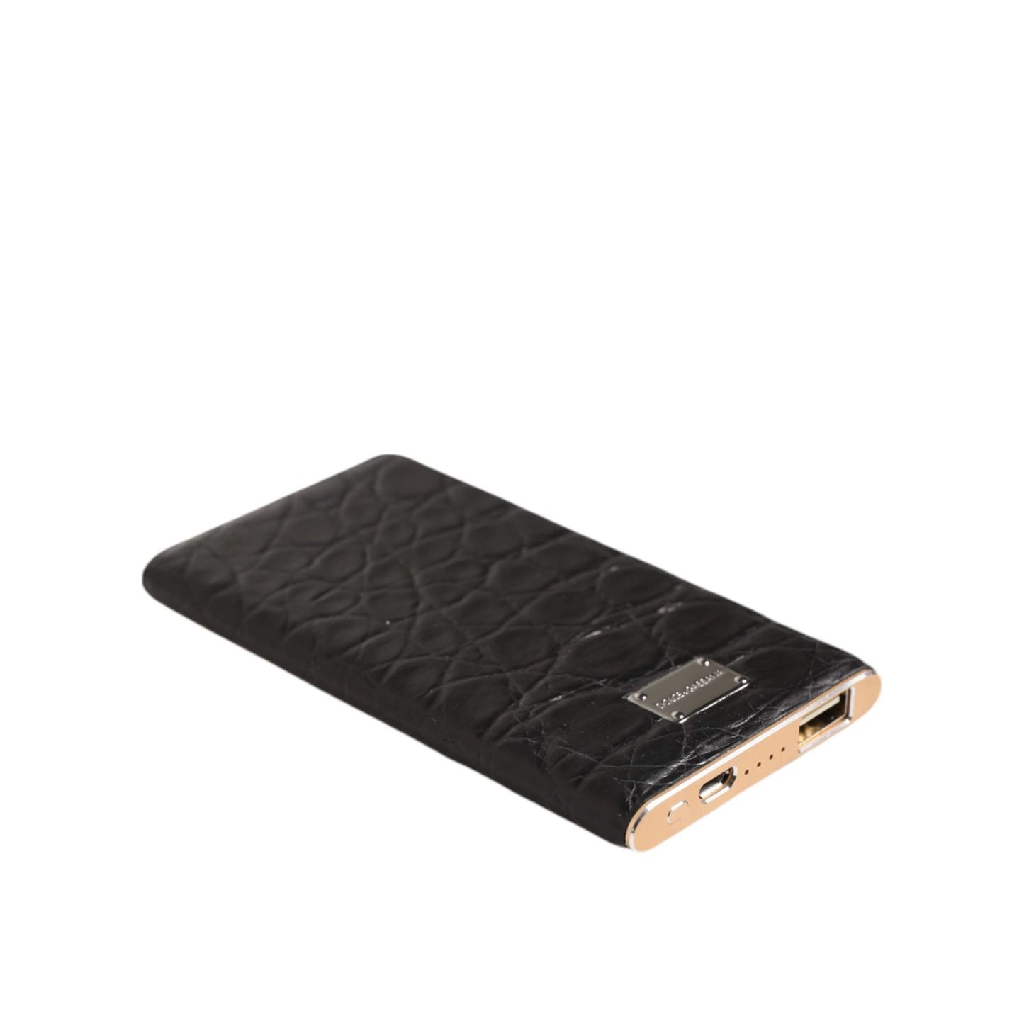 Dolce & Gabbana Black Leather Embossed Skin 3000mAh Power Bank Charger USB, luxurious design in exotic skin-textured leather.