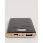 Dolce & Gabbana Black Leather Embossed Skin 3000mAh Power Bank Charger USB with exotic textured design and USB output port.