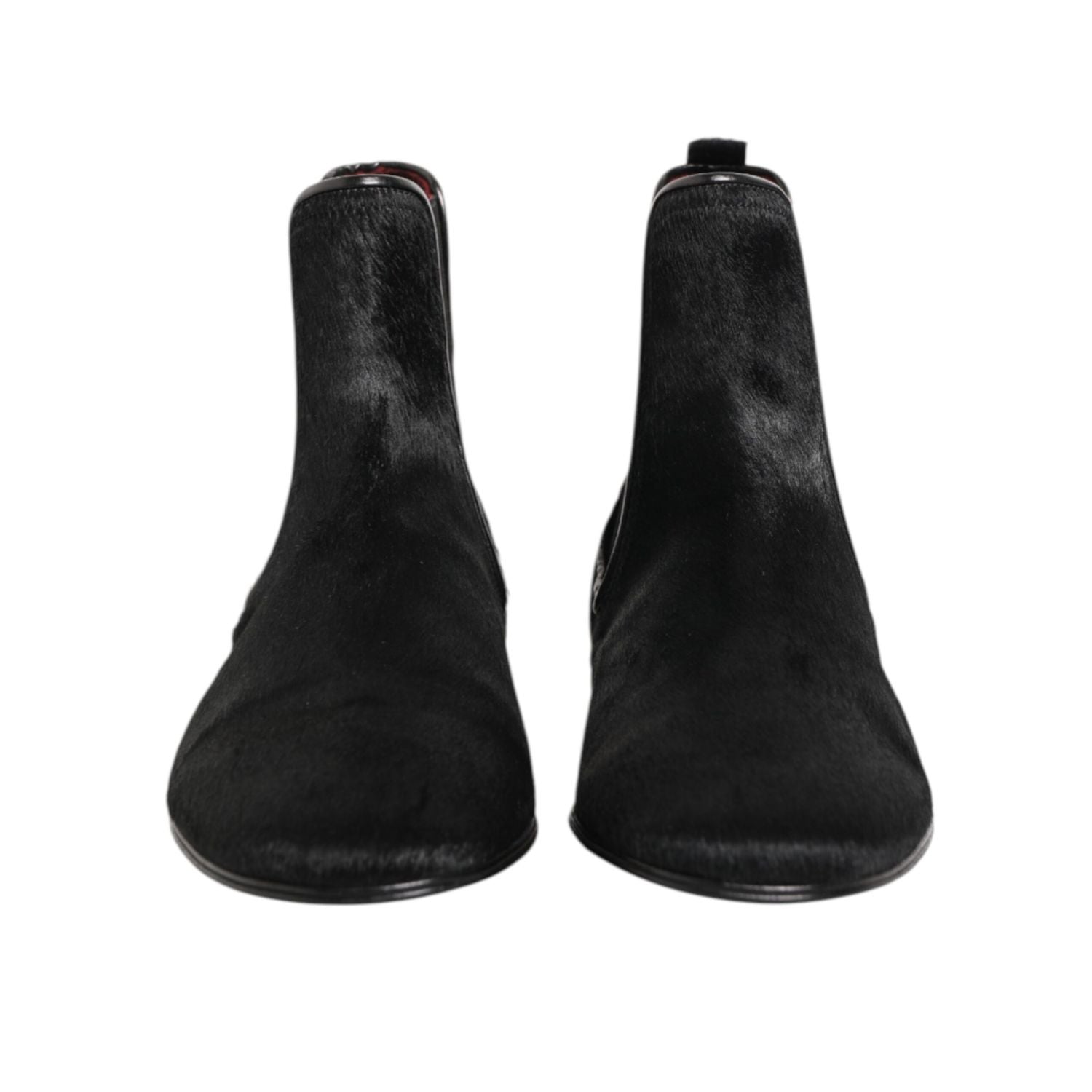 Dolce & Gabbana Black Leather Fur Men CHELSEA Boots Shoes