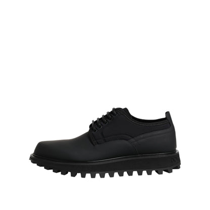 Dolce & Gabbana Black Leather Lace Up Trekking Dress Shoes