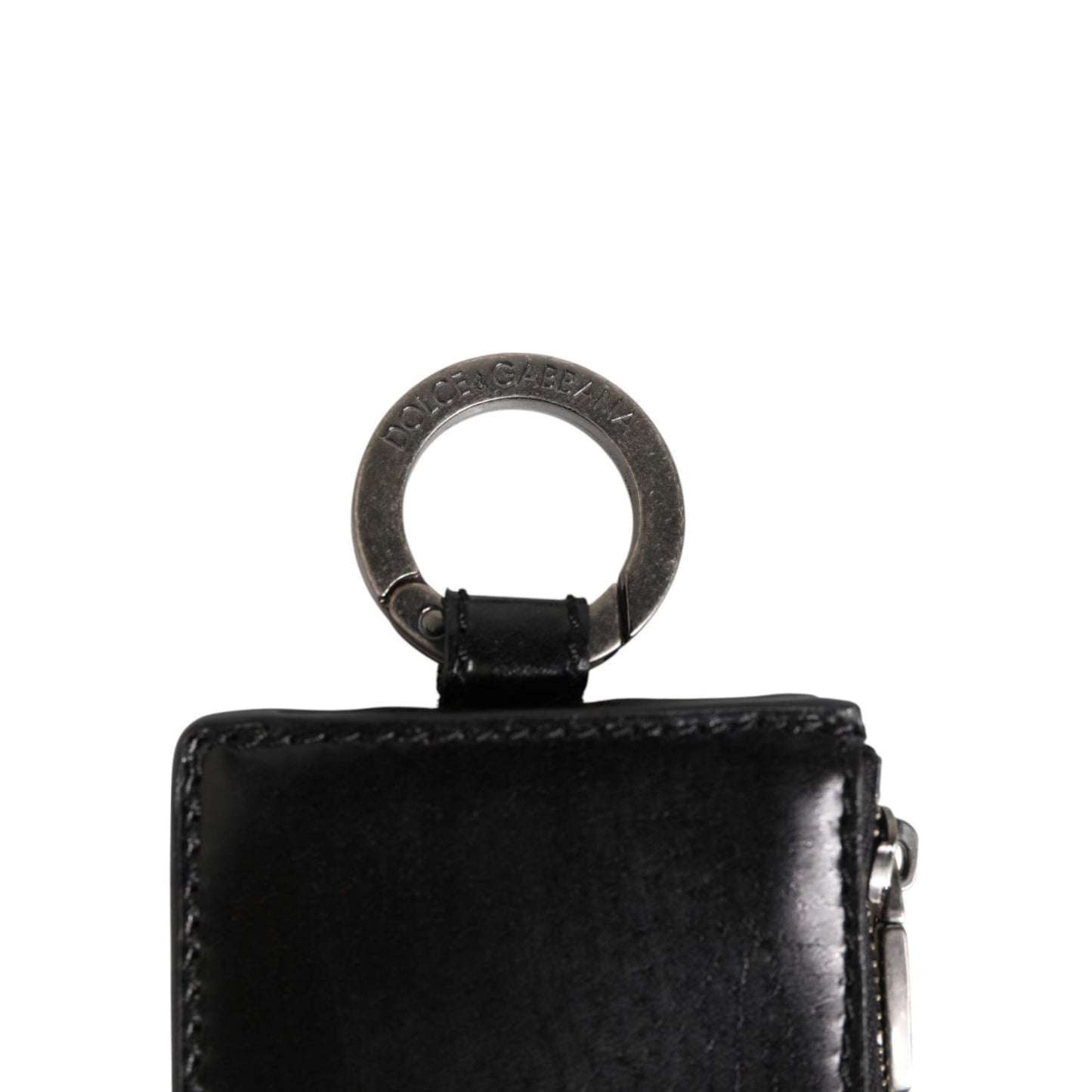 Dolce & Gabbana Black Leather Logo Embossed Lanyard Card Holde Wallet