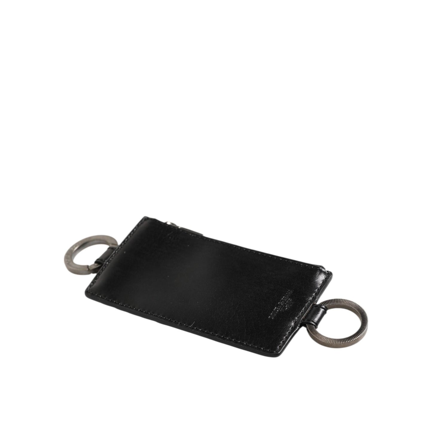 Dolce & Gabbana Black Leather Logo Embossed Lanyard Card Holde Wallet