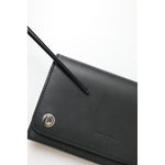 Dolce & Gabbana Black Leather Logo Embossed Mini Bifold Wallet Borse Bag with adjustable strap shown in detail