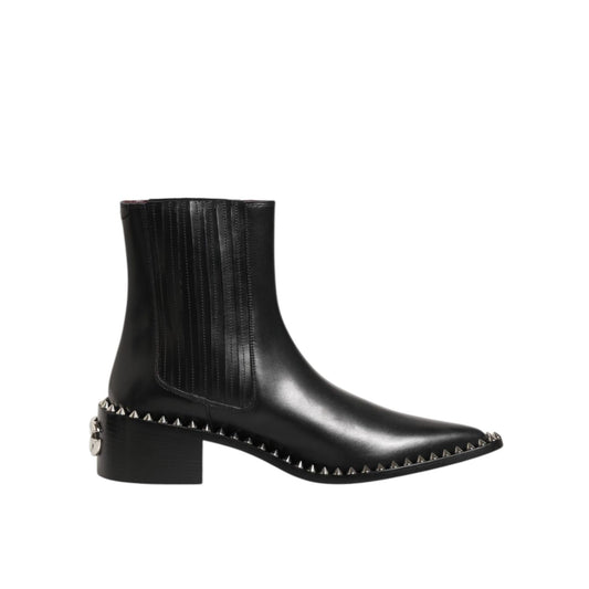 Dolce & Gabbana Black Leather Studded Men Short Boots Shoes sleek design with studded detailing and luxurious craftsmanship.