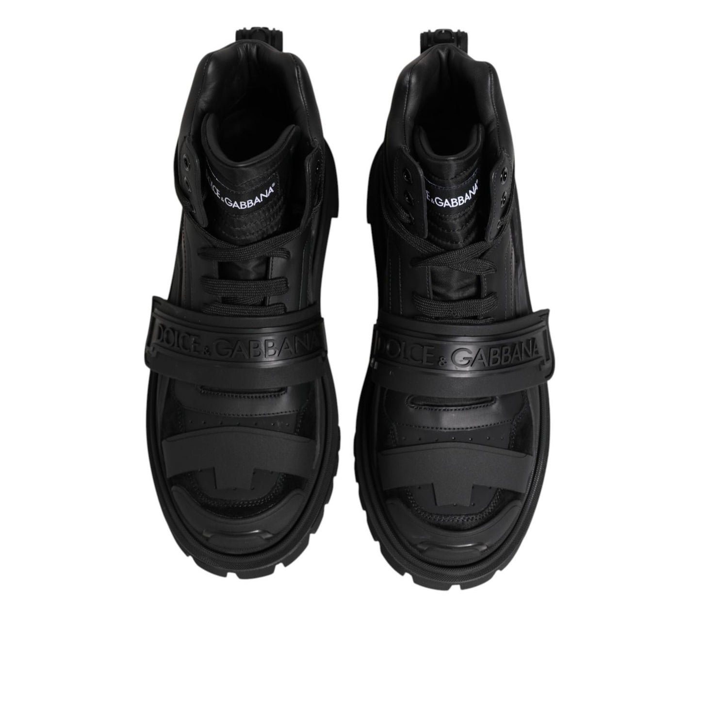 Dolce & Gabbana Black Leather Trekking Sneakers Boots Shoes