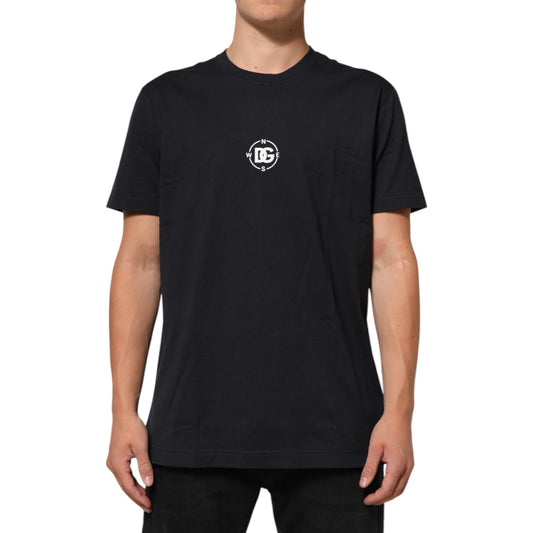 Dolce & Gabbana Black Logo Compass Cotton Crew Neck T-shirt on model, short sleeves, premium cotton, Italian design