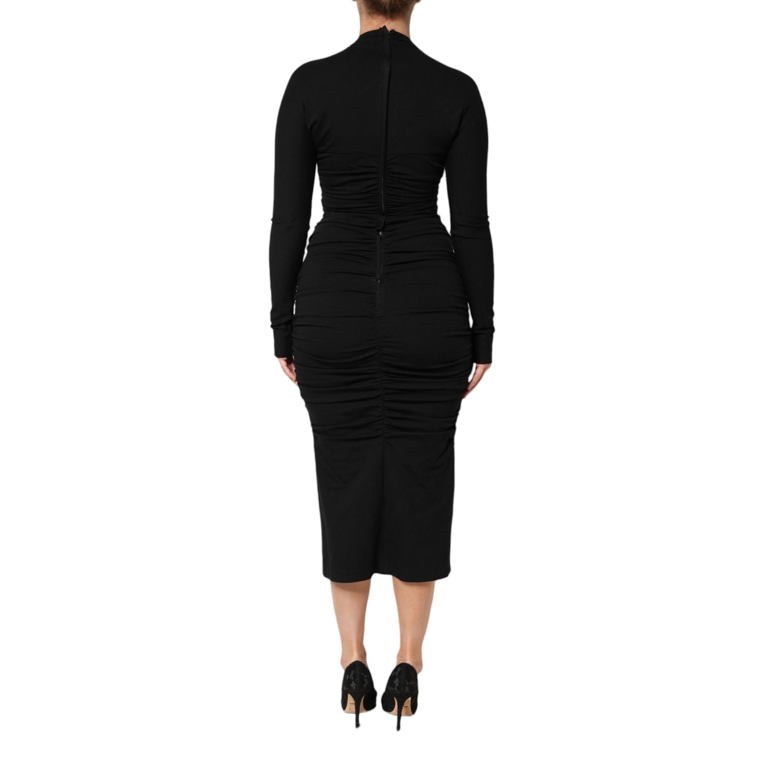 Dolce & Gabbana Black Long Sleeves Sheath Midi Dress